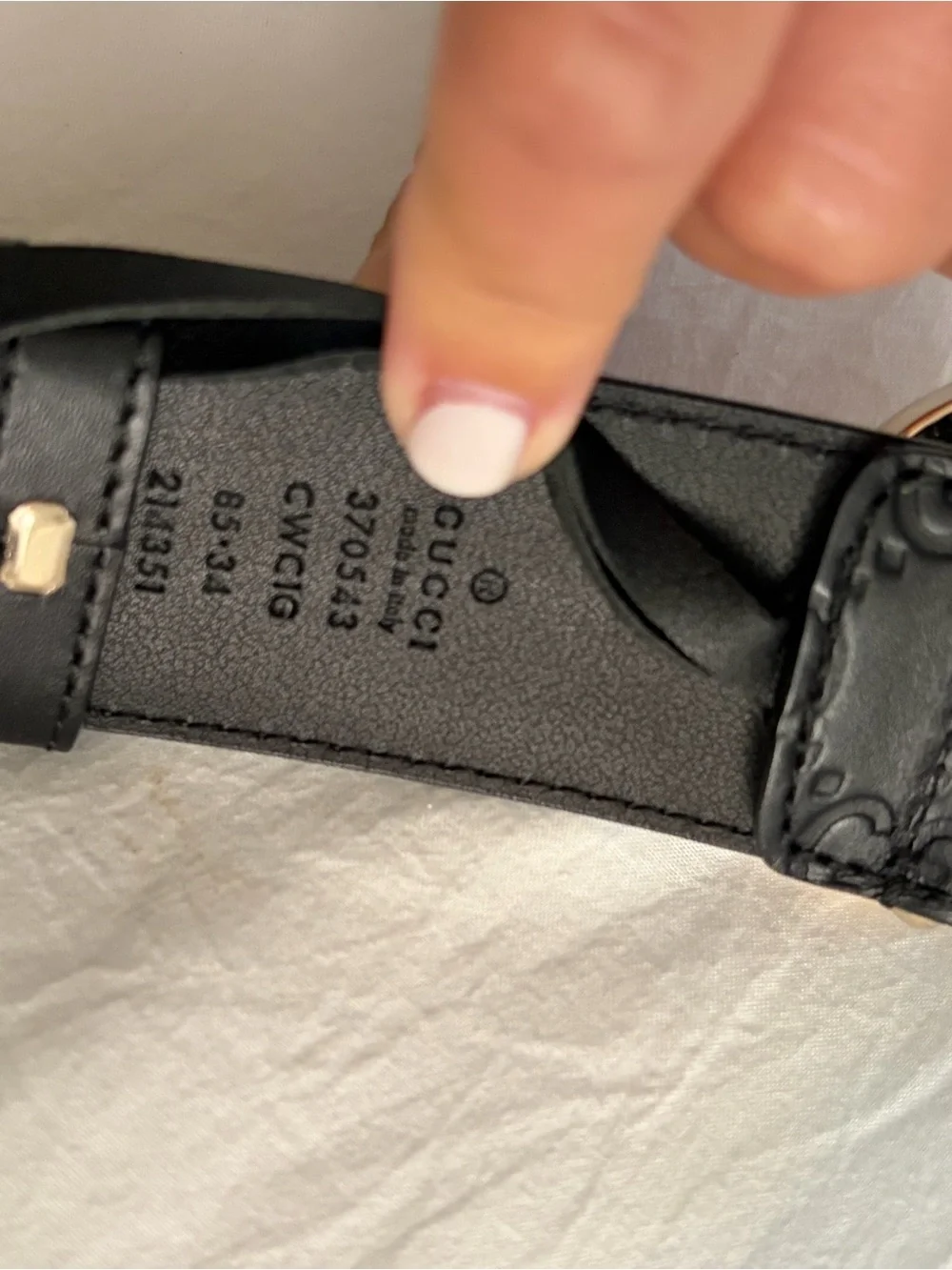 Gucci Black Embossed GG Leather Belt with Gold Double G Buckle